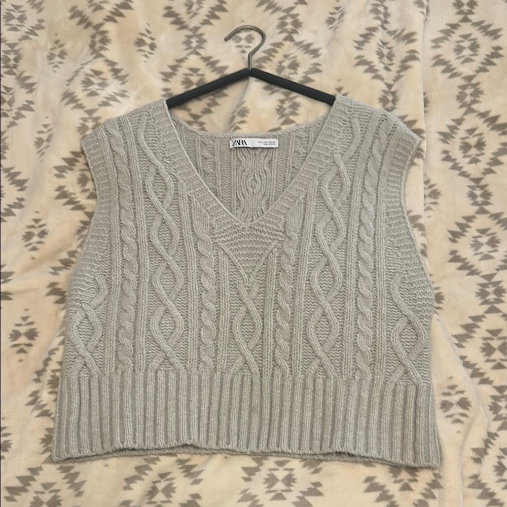 Zara Gray Sweater Vest with Cable Knit